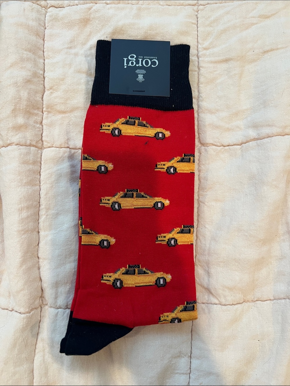J. Crew Red Socks with Yellow Taxi Pattern